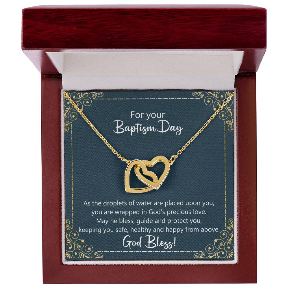 Baptism Gift - May God Keep You Safe Necklace Interlocking Hearts Necklace