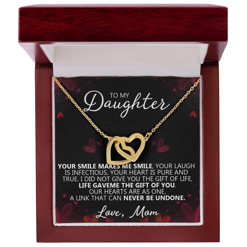 To My Daughter - You Make Me Smile - Unique Heart Bonding Necklace Gift Set Interlocking Hearts Necklace