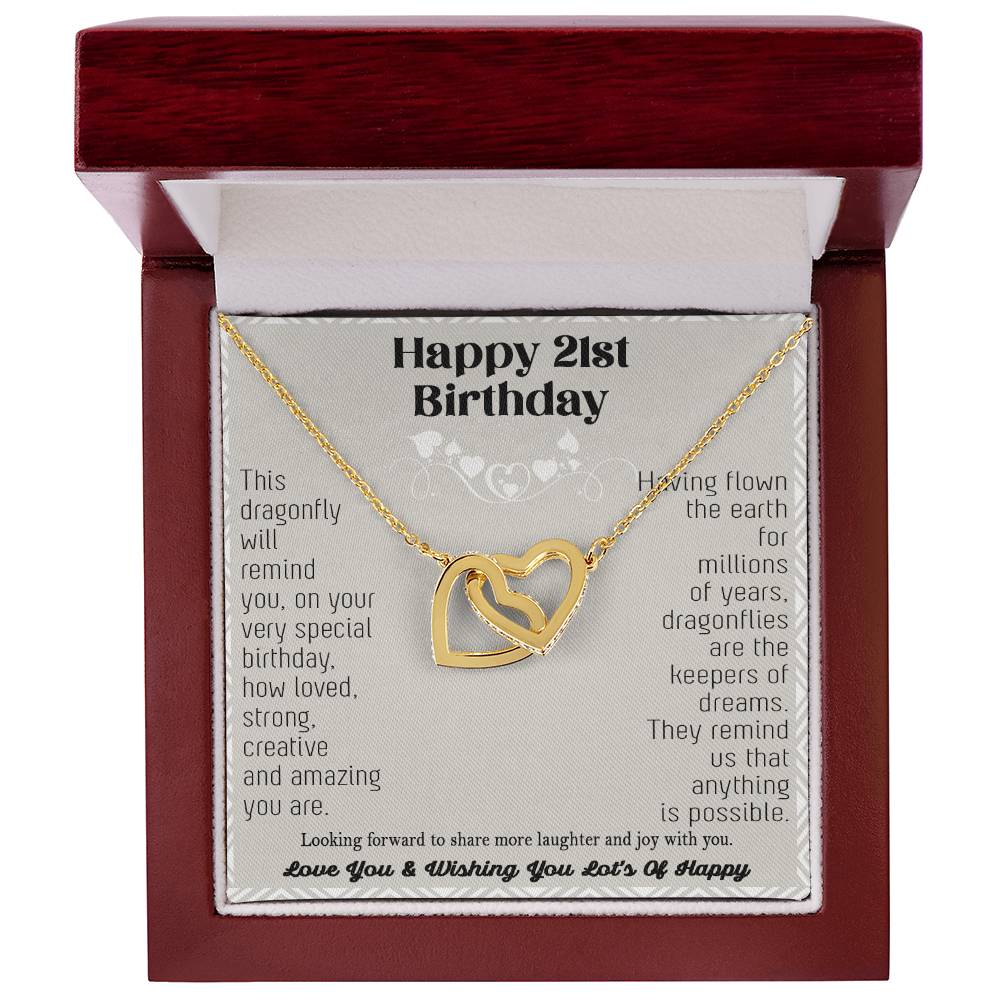 21St Birthday Dragonfly Necklace Gift Happy 21St Birthday Gifts For Her Best Friend Daughter Sister Niece Auntie Necklace Happy 21 Birthday Birthday Necklace Interlocking Hearts Necklace