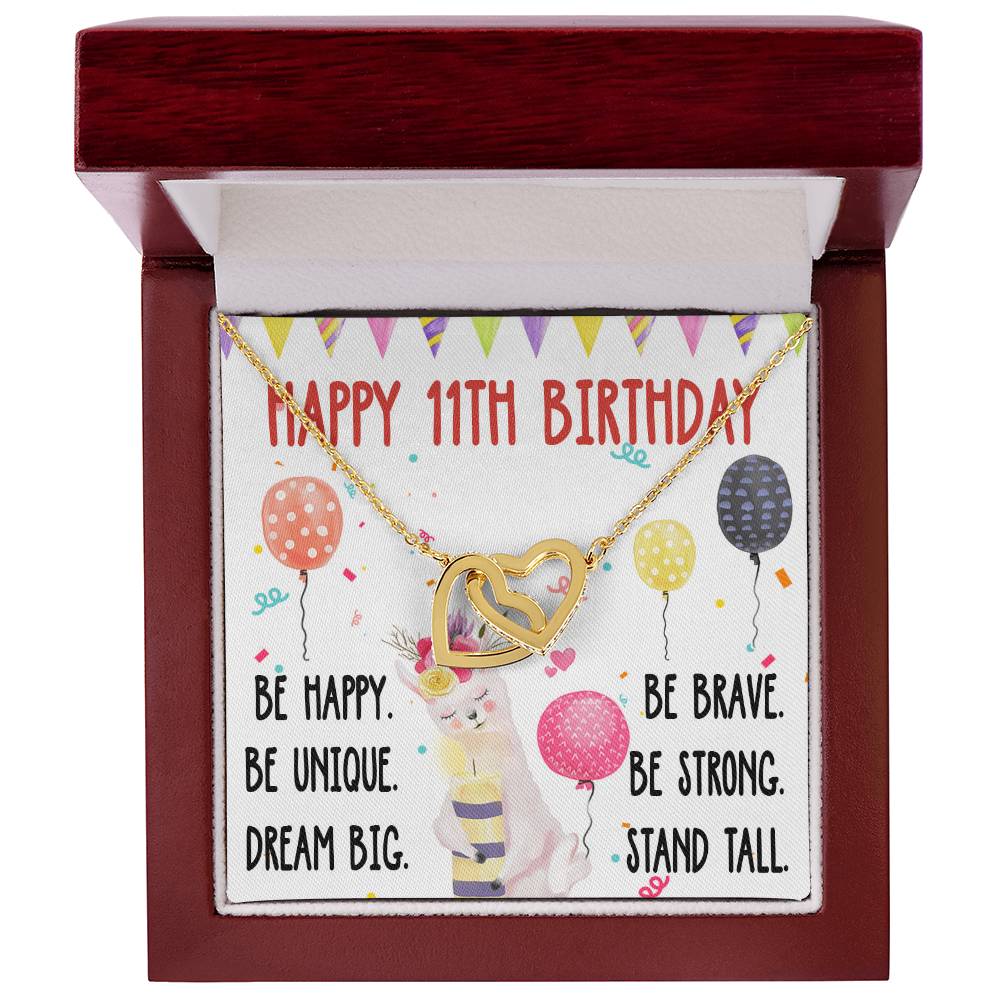 11Th Birthday Necklace Gift For Girl Daughter Birthday Gift For 11 Years Old Teen Birthday Gift Cute Llama Interlocking Hearts Necklace