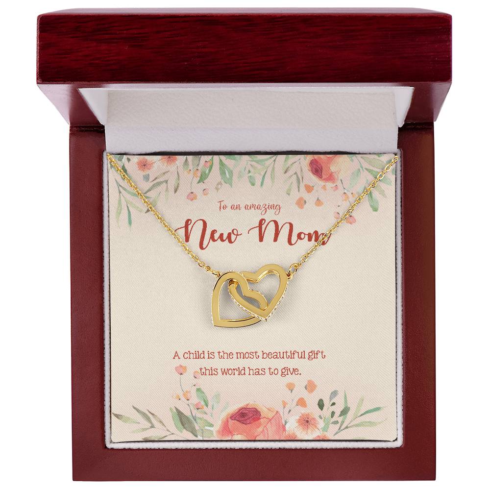 To An Amazing New Mom Mommy To Be Gift Pregnant Necklace Interlocking Hearts Necklace
