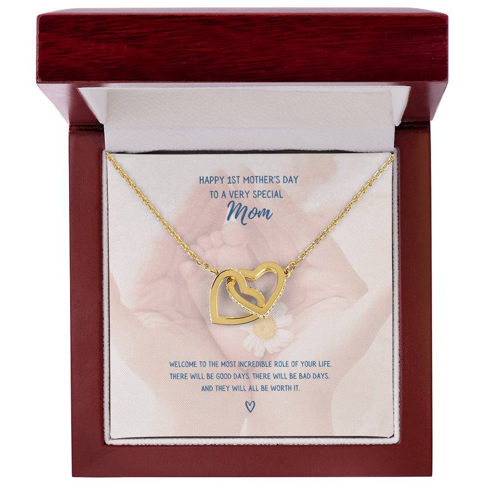 Mother'S Day Two Hearts Daisy Interlocking Hearts Necklace
