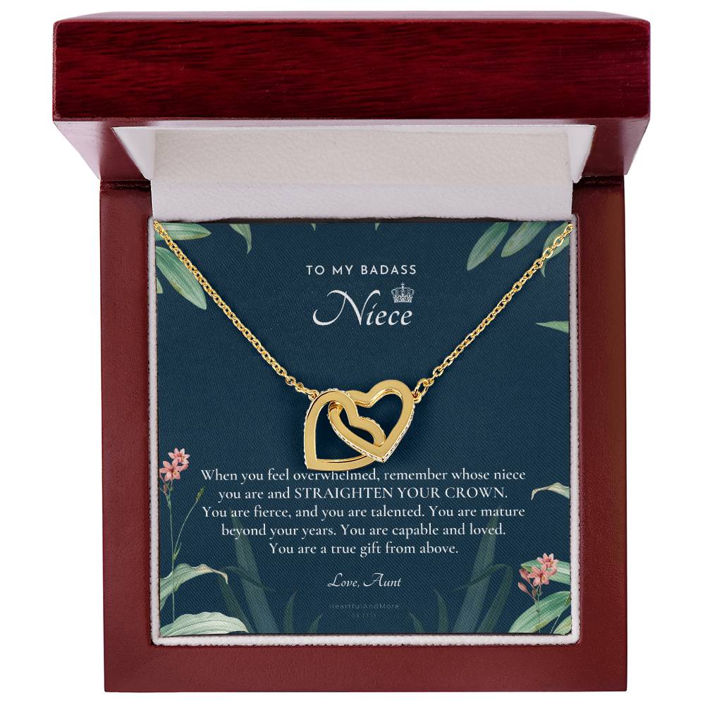 To My Badass Niece Straighten Your Crown Necklace Aunt Niece Necklace Niece Birthday Gift Niece Graduation Gift Interlocking Hearts Necklace