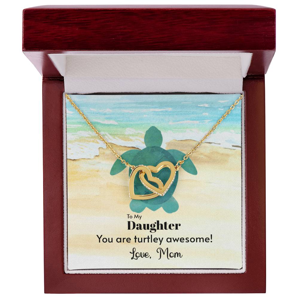 My Daughter Is Turtely Awesome Love Mom Cubic Zirconia Diamond Interlocking Heart Necklace Interlocking Hearts Necklace