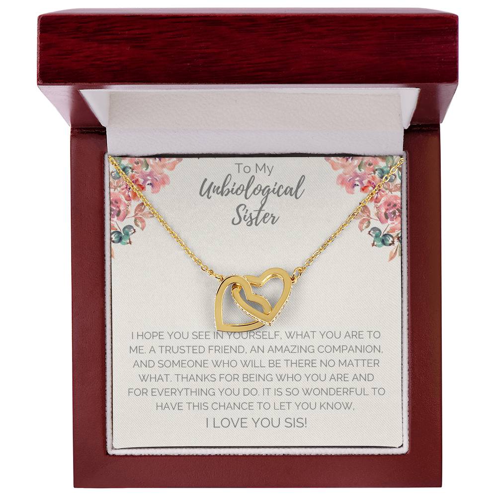 Unbiological Sister Necklace - White Interlocking Hearts Necklace