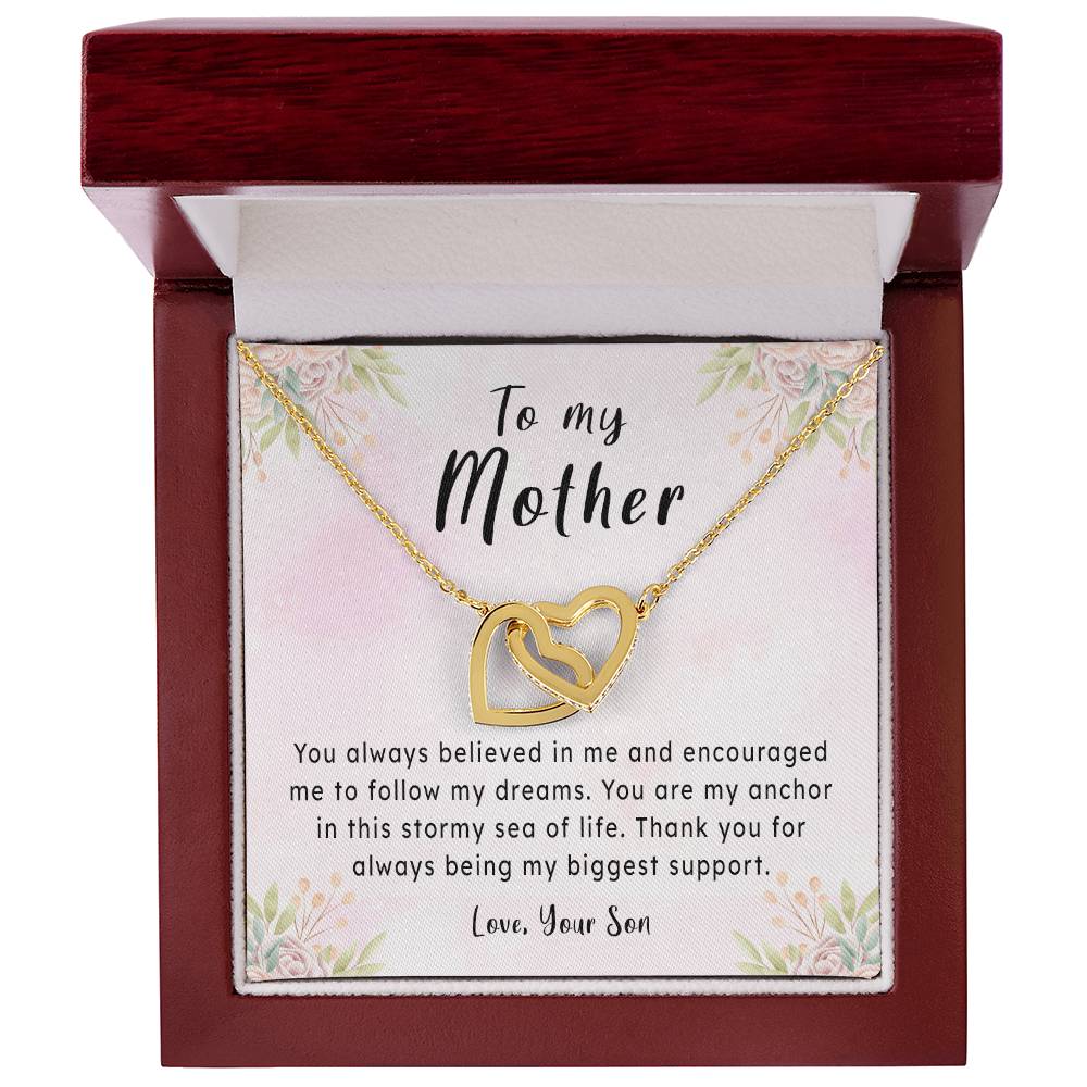 Mother'S Day Gift Necklace From Son On Interlocking Hearts Necklace