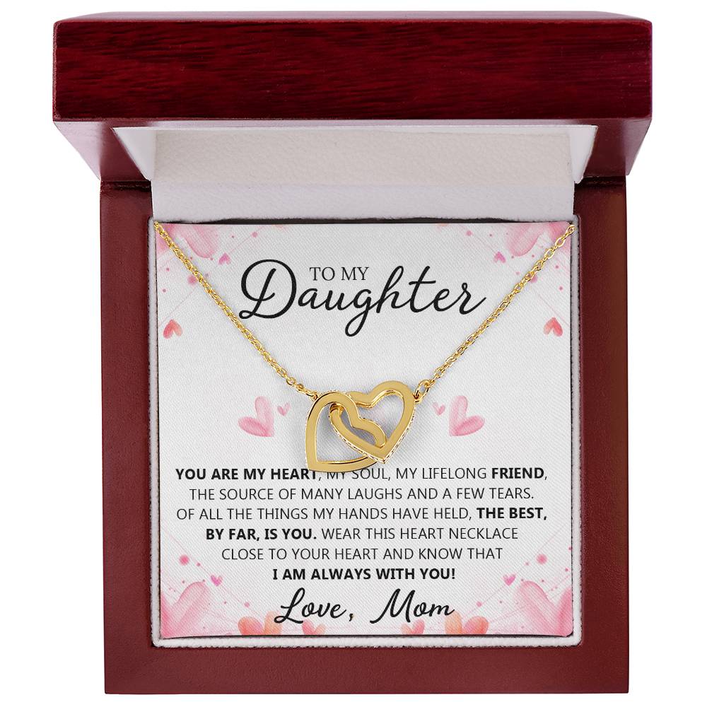 To My Daughter - You Are My Heart - Unique Heart Bonding Necklace Gift Set Interlocking Hearts Necklace