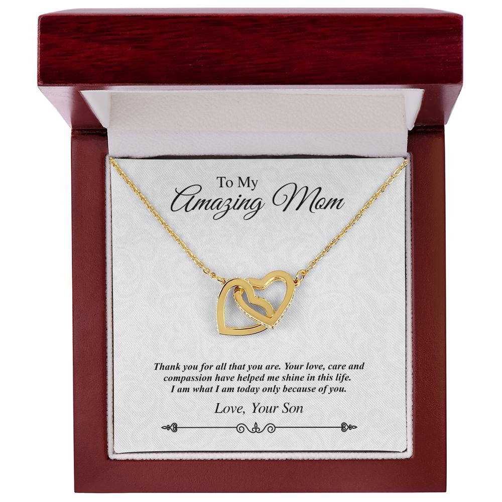 'To My Amazing Mom' Linked Hearts Necklace - Thank You For All That You Are Interlocking Hearts Necklace