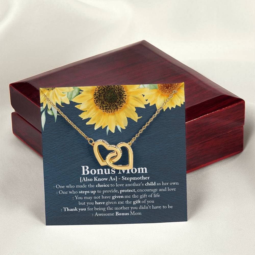 Awesome Bonus Mom - Interlocking Heart Necklace Interlocking Hearts Necklace
