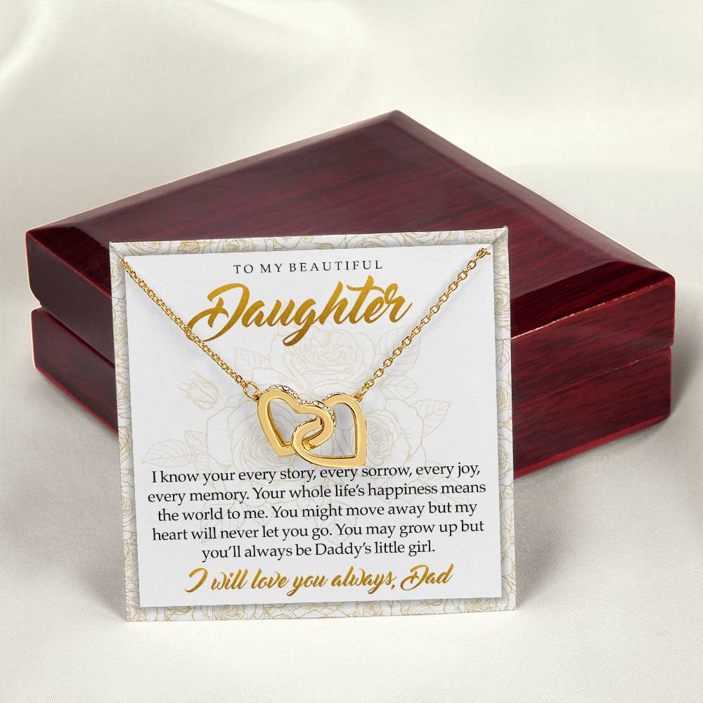 To My Beautiful Daughter You'Ll Always Be Daddy'S Little Girl Interlocking Hearts Necklace