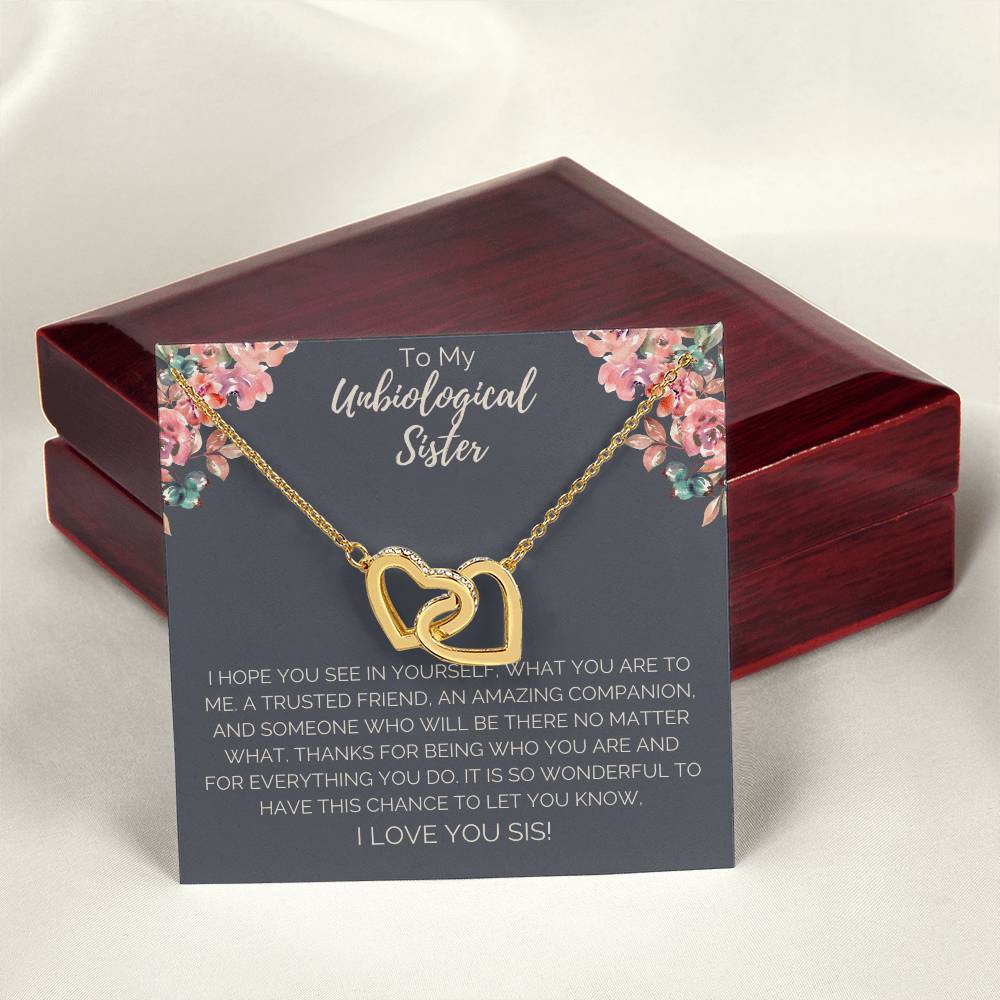 Unbiological Sister Necklace - Dark Interlocking Hearts Necklace