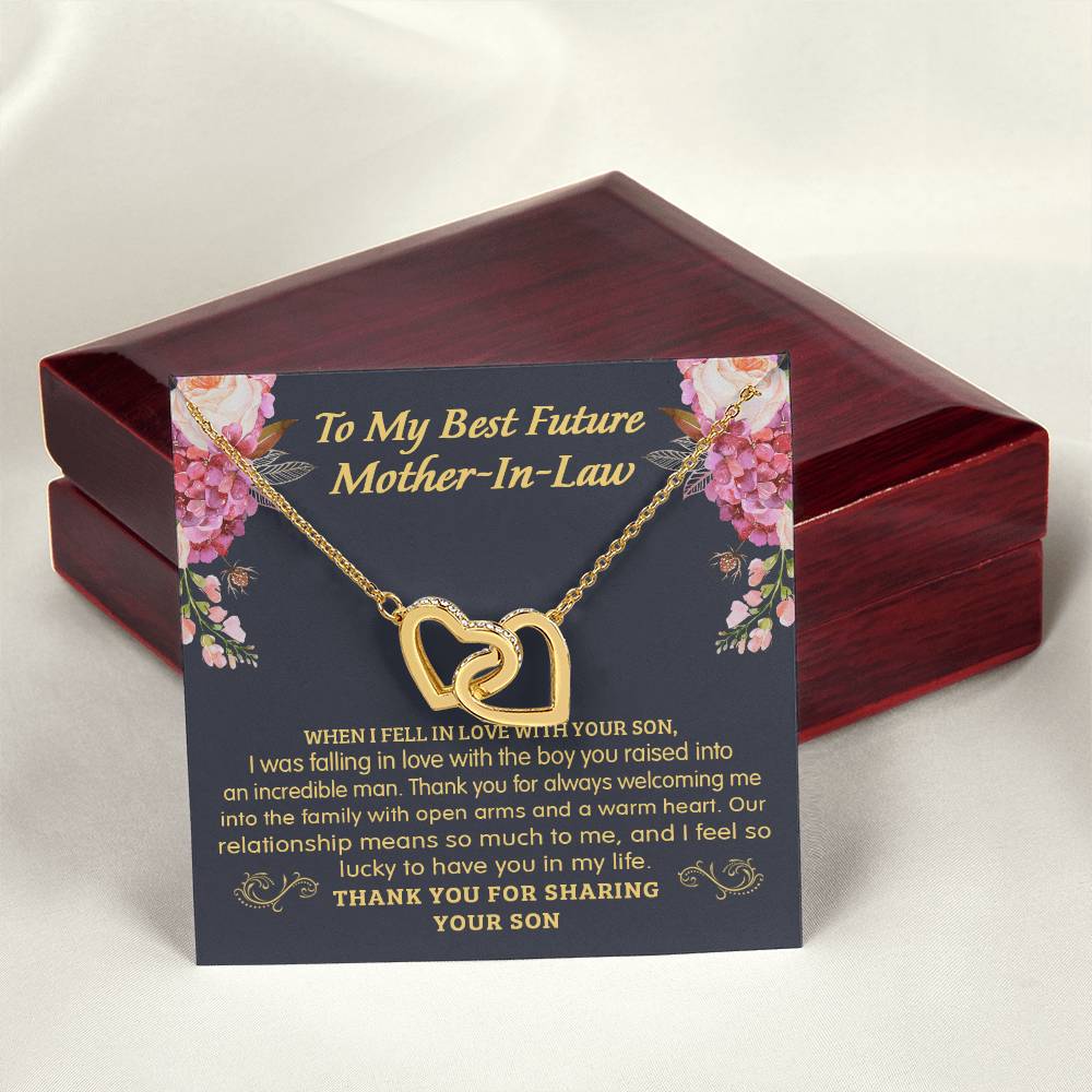 Gift For Future Mother-In-Law - The Boy You Raised - Interlocking Interlocking Hearts Necklace
