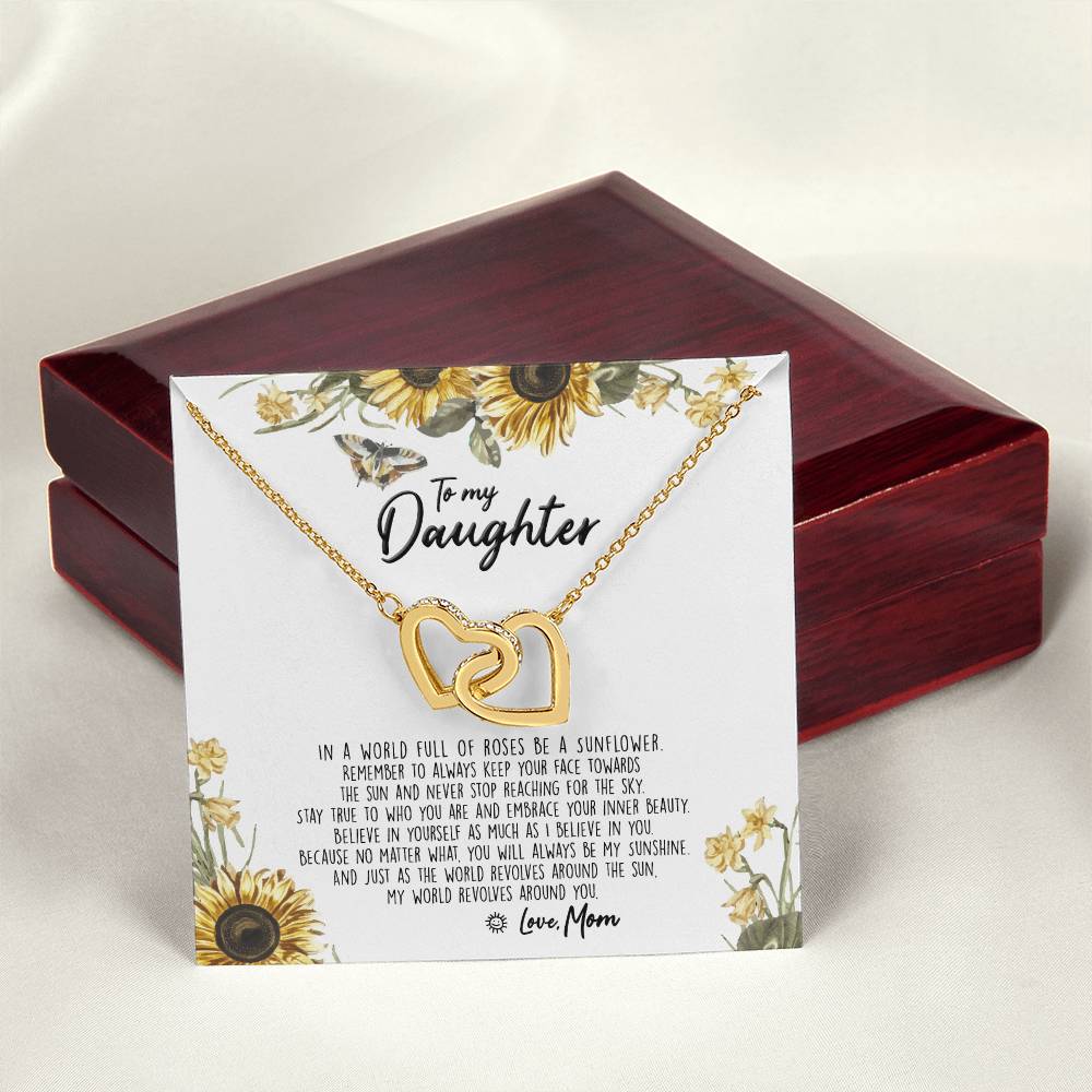 To My Daughter - Be A Sunflower Necklace With Message Card Interlocking Hearts Necklace