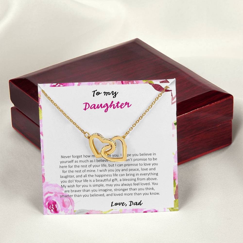 To My Daughter Never Forget How Much I Love You - Love Dad Interlocking Hearts Necklace