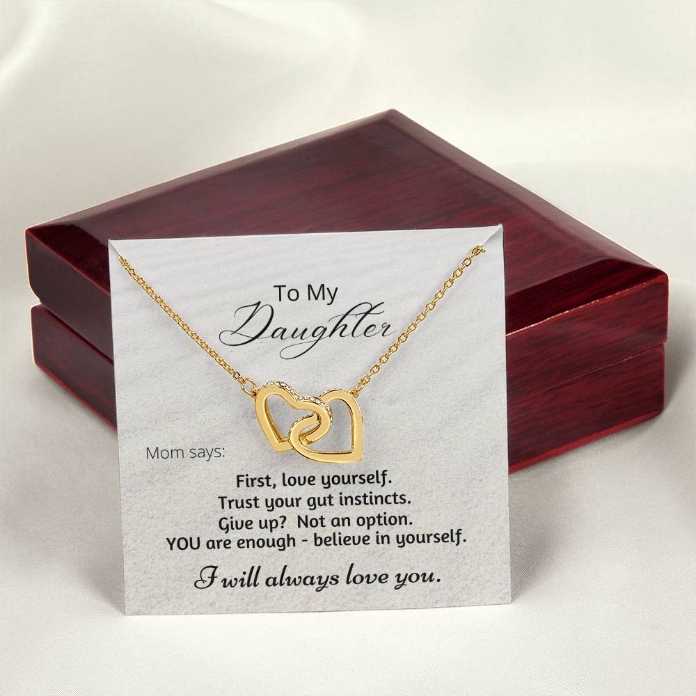 Gift For Daughter Linked Hearts Mom Says Encouragement Message Interlocking Hearts Necklace
