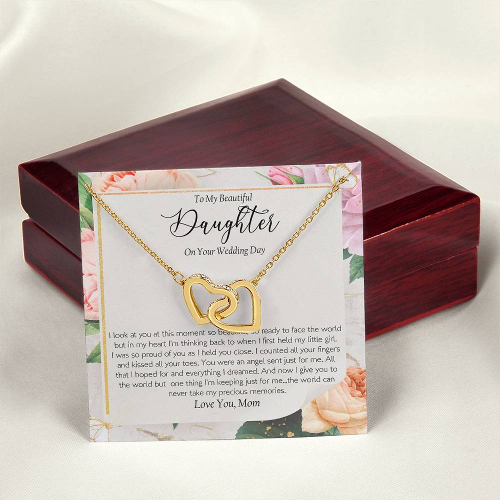 Wedding Day Gift - To My Beautiful Daughter Interlocking Hearts Necklace