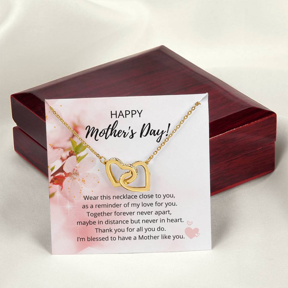 Mother'S Day Interlocking Heart Necklace - 316 Steel With 18K Rose Gold Finish And Cubic Zirconia Stones Interlocking Hearts Necklace