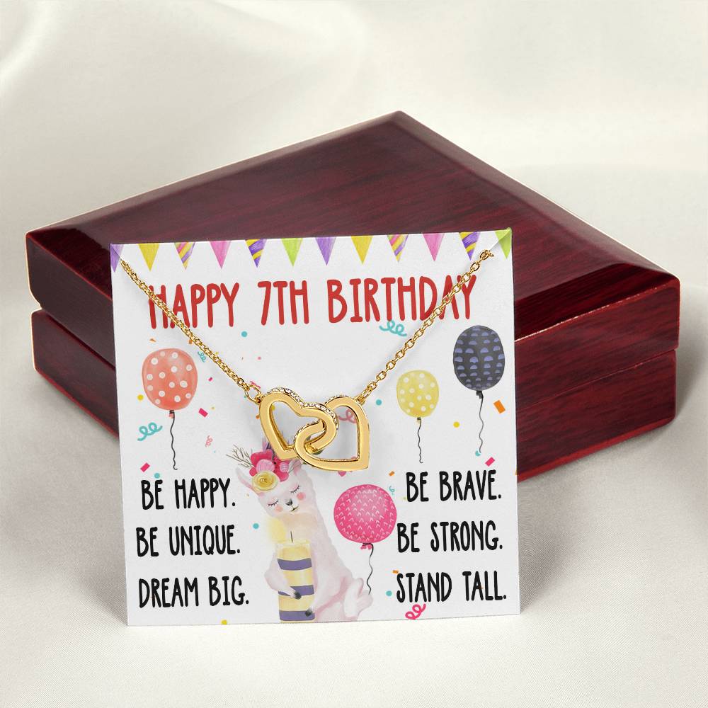 7Th Birthday Necklace Gift For Girl Daughter Birthday Gift For 7 Years Old Teen Birthday Gift Cute Llama Interlocking Hearts Necklace