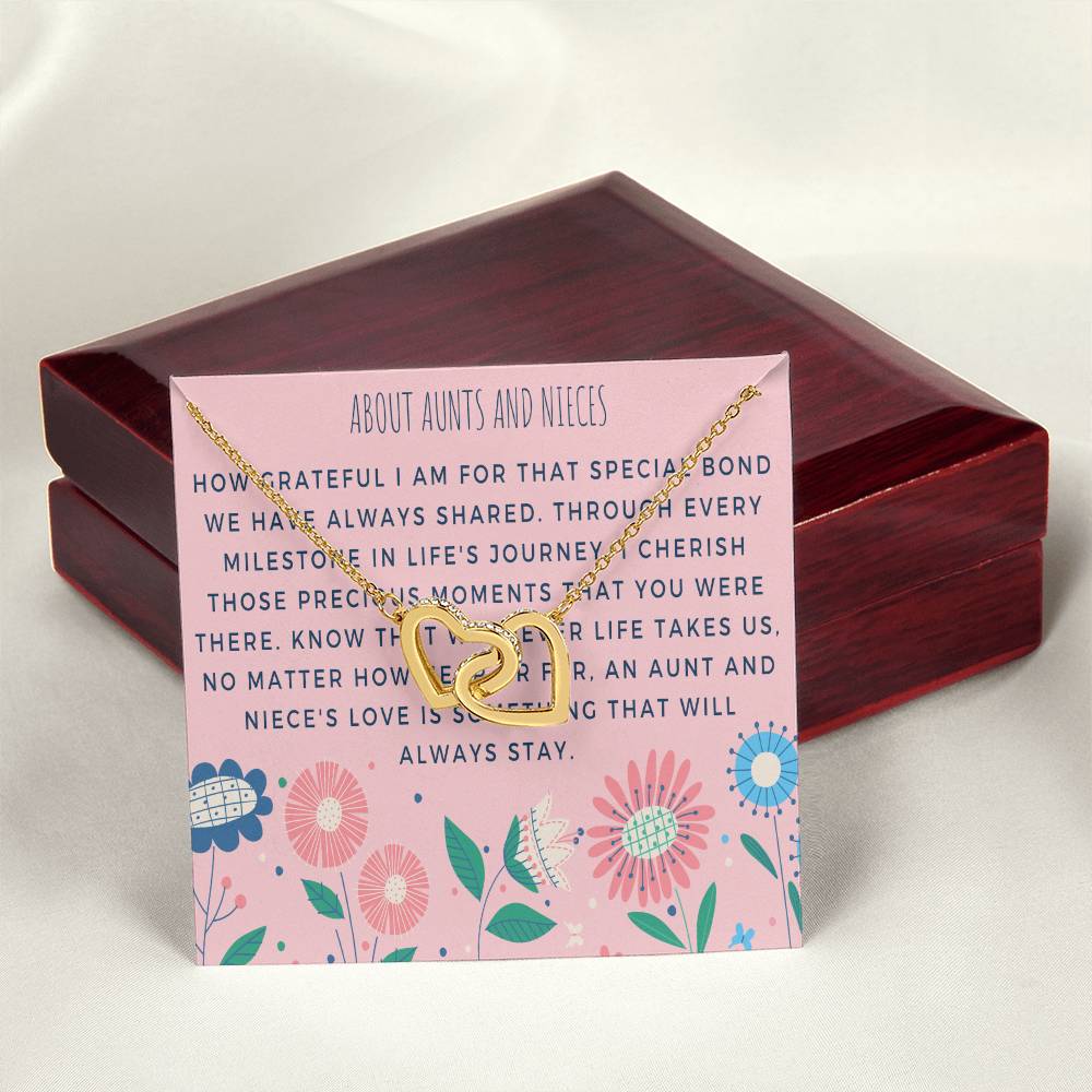 Aunt-Niece Necklace - Heartfelt Card & Jewelry Gift For Birthday Holiday Interlocking Hearts Necklace