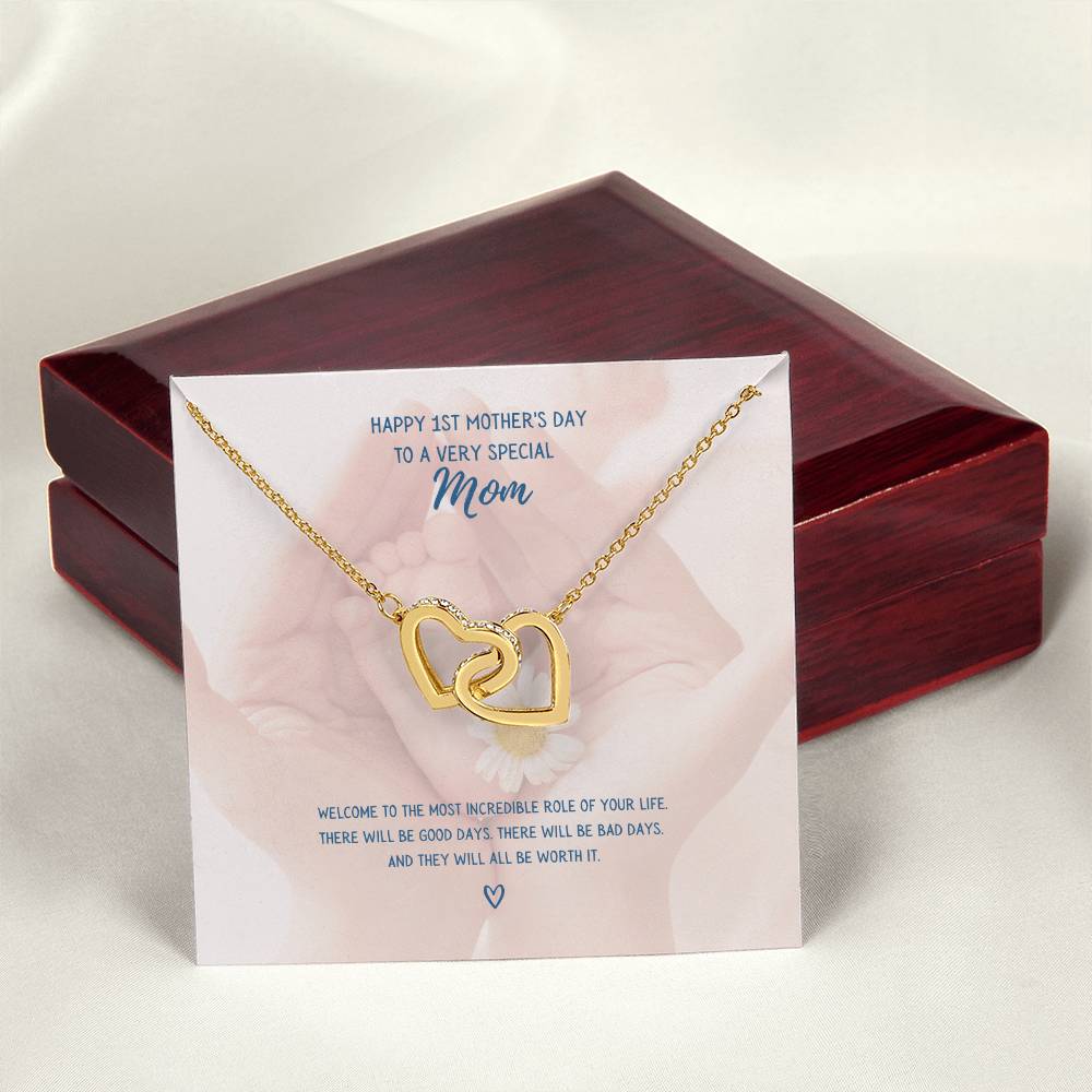 Mother'S Day Two Hearts Daisy Interlocking Hearts Necklace
