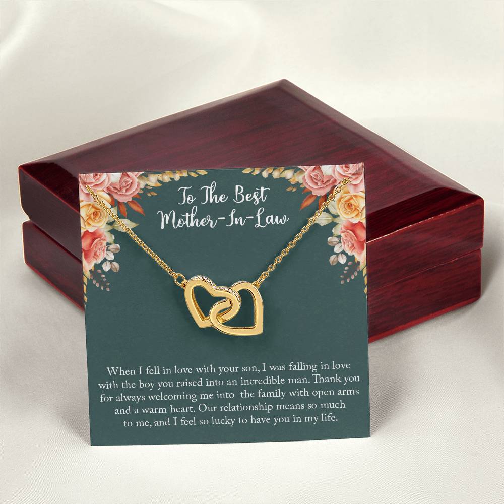 To My New Mother-In-Law Wedding Day Mother Of Groom Gift From Bride Joining Your Family Necklace Present For His Mom Thank You Interlocking Hearts Necklace