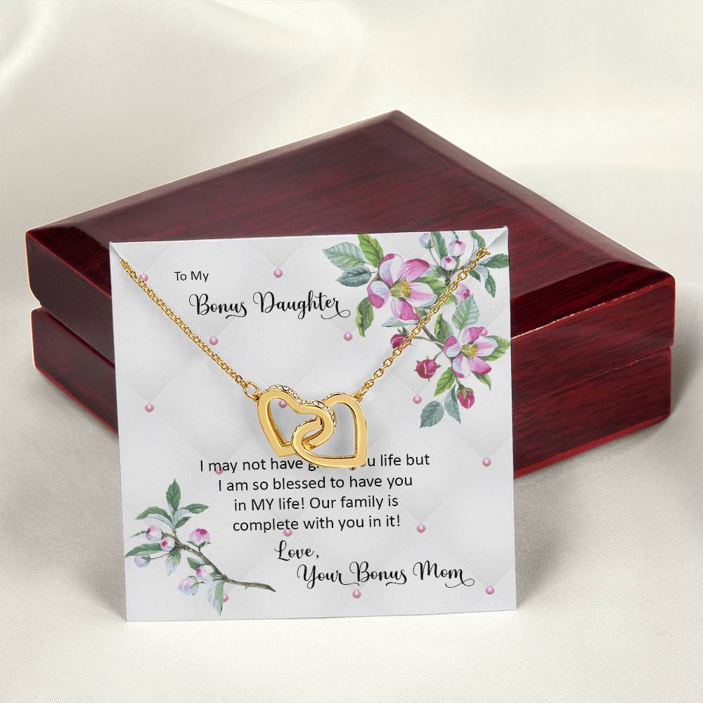 Bonus Daughter From Bonus Mom No Dna But You Have My Heart Interlocking Hearts Necklace