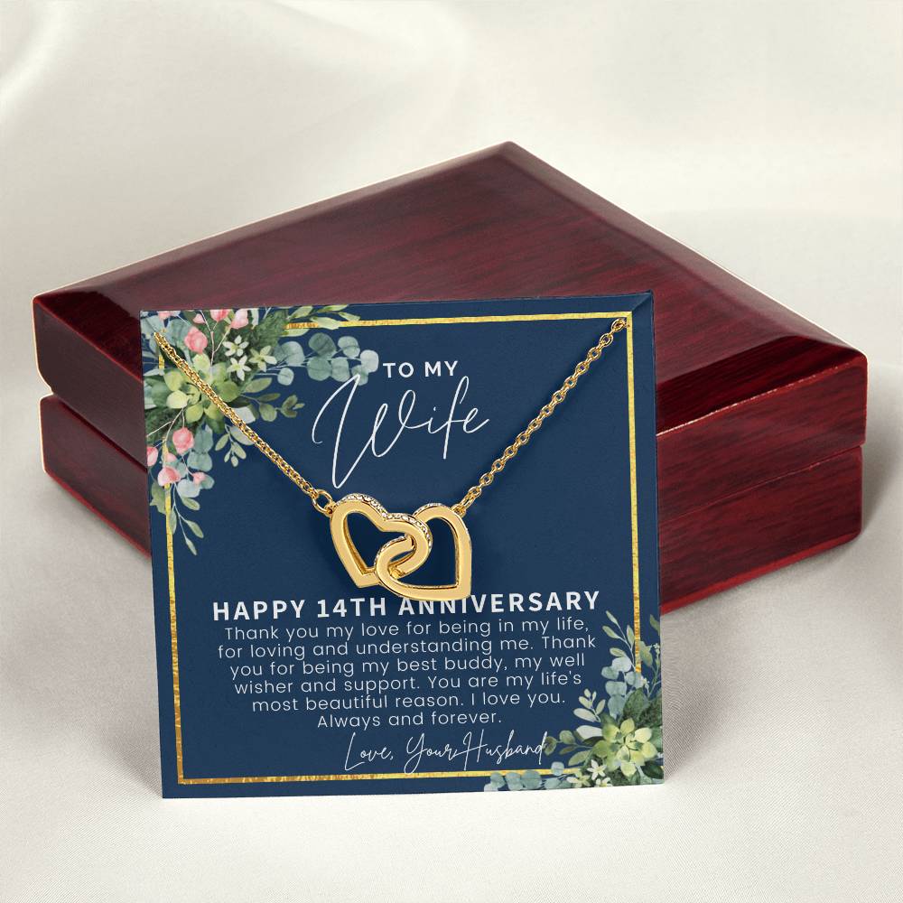 14 Year Wedding Anniversary Gift For Wife 14Th Anniversary Gift For Her 14 Year Anniversary Gift Ideas 14Th Anniversary Gifts Interlocking Hearts Necklace