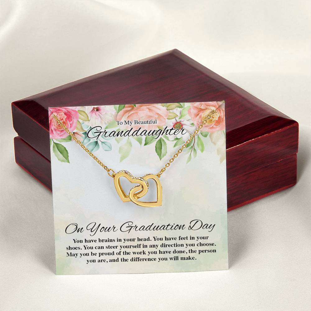 To My Beautiful Granddaughter On Your Graduation Day Flowery Interlocking Hearts Interlocking Hearts Necklace