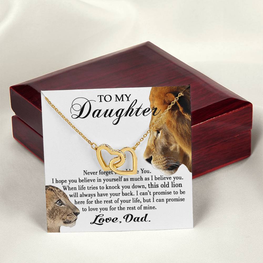 To My Daughter This Old Lion Will Always Have Your Back Interlocking Heart Necklace Daughter Necklace From Dad Interlocking Hearts Necklace