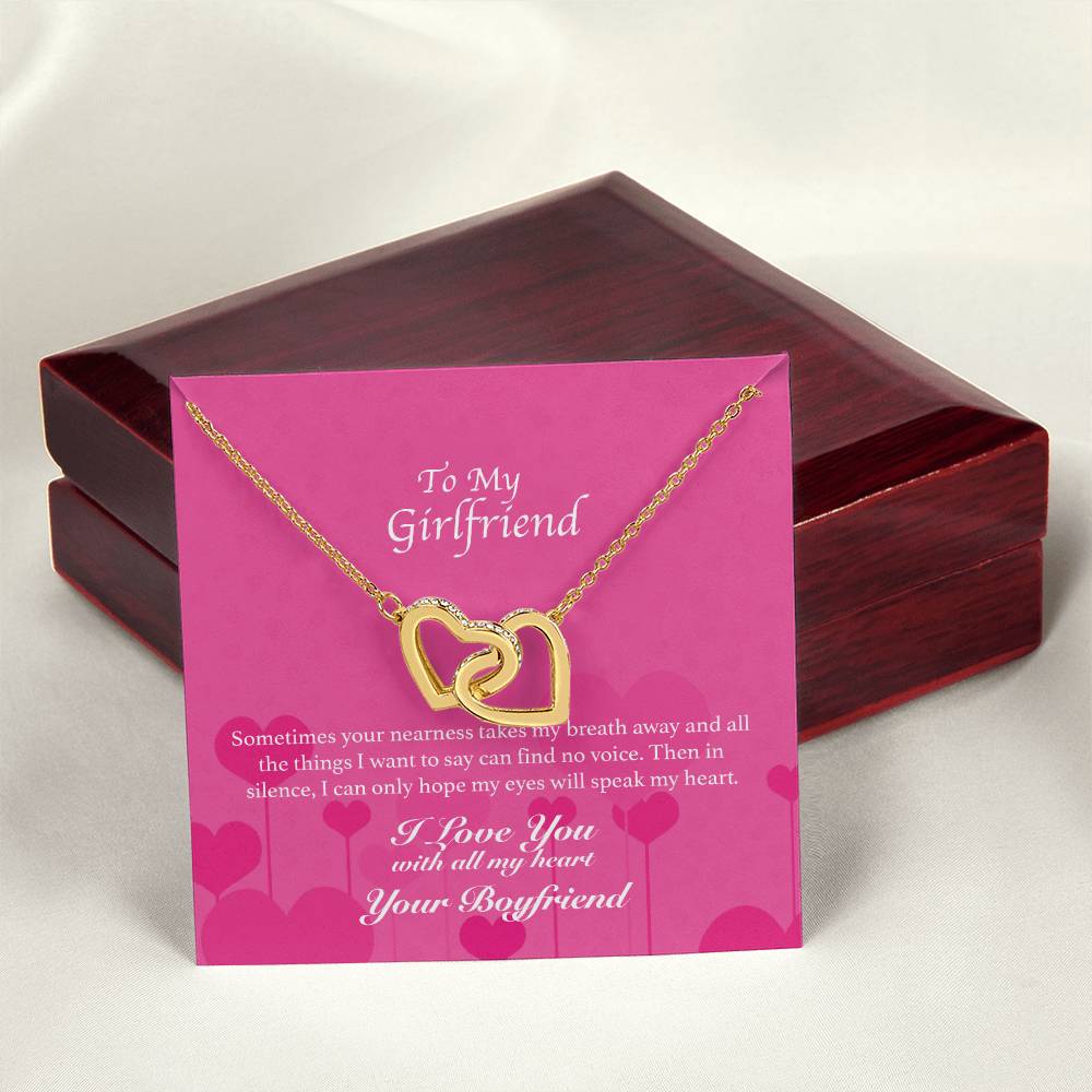 To My Girlfriend - You Take My Breath Away - Hearts Necklace Interlocking Hearts Necklace