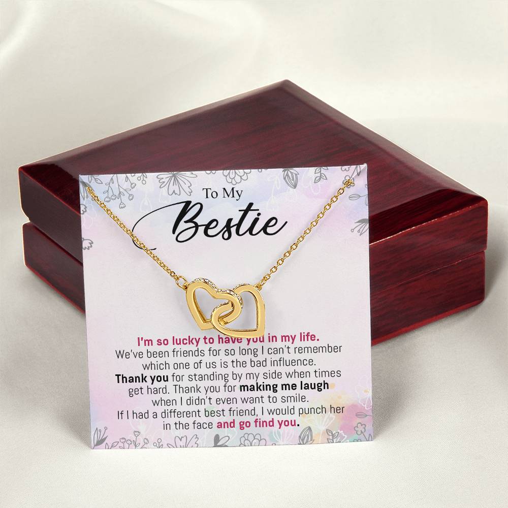 To My Bestie - I'M So Lucky To Have You In My Life Interlocking Hearts Necklace