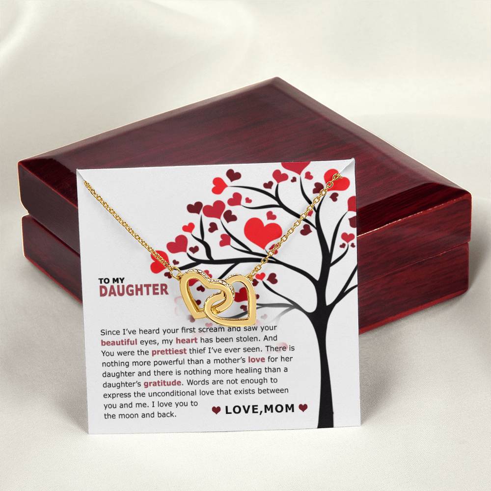 To My Daughter - I Saw Your Beautiful Eyes - Necklace Interlocking Hearts Necklace