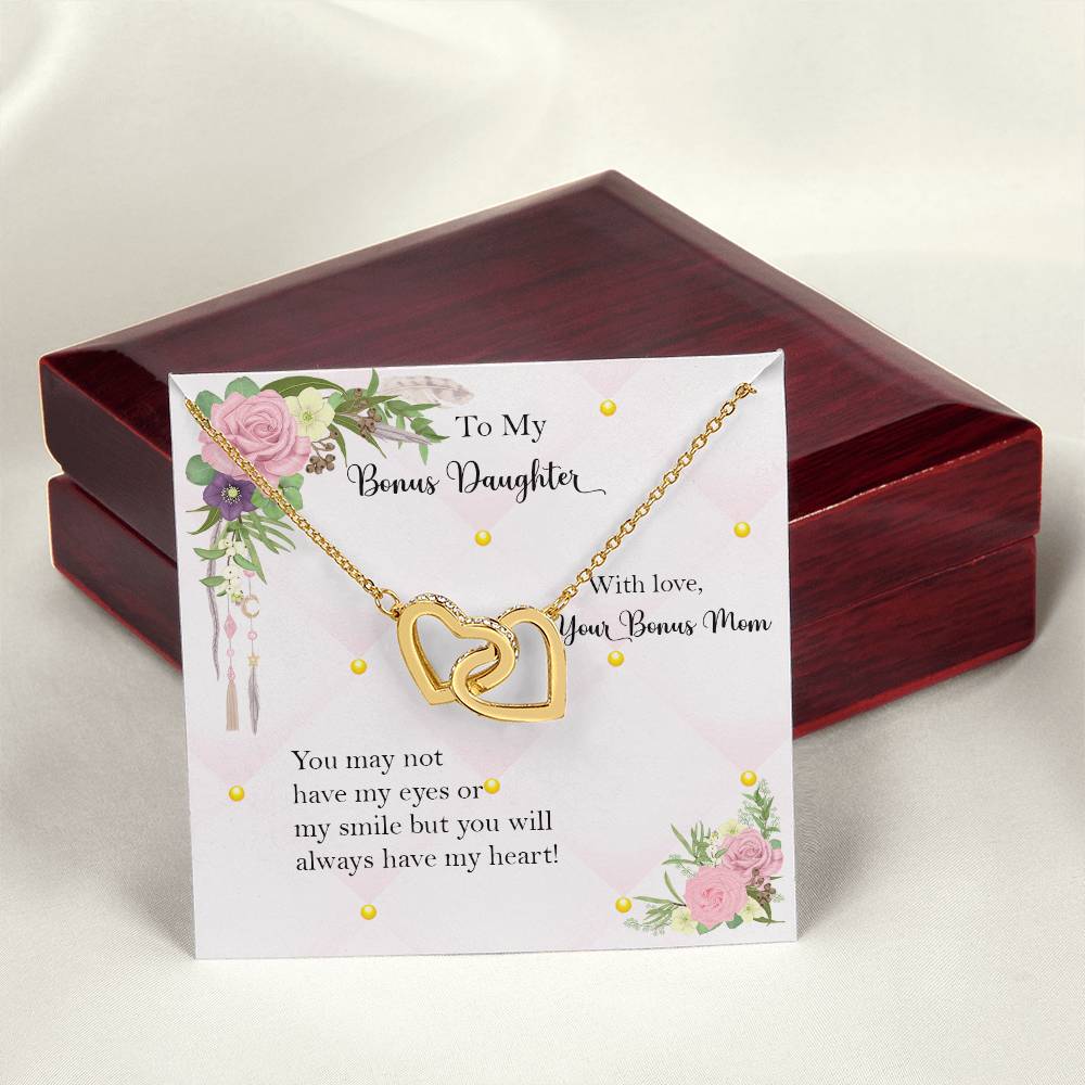 Bonus Daughter From Bonus Mom No Dna But You Have My Heart Interlocking Hearts Necklace