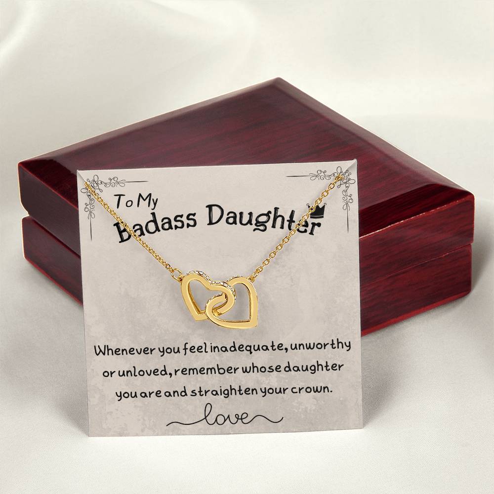 To My Badass Daughter Two Hearts Embellished Necklace Interlocking Hearts Necklace