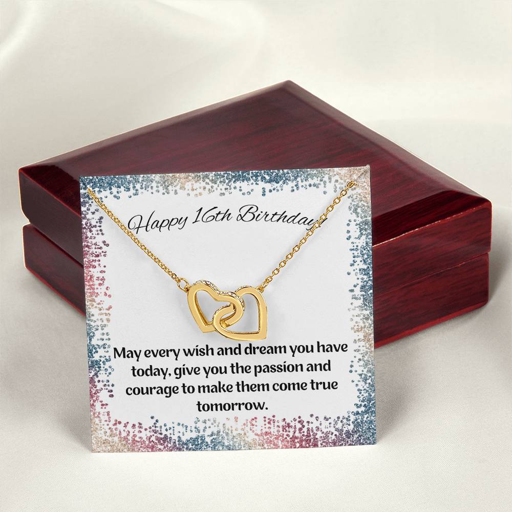 16Th Birthday-Rainbow Sparkle-Daughter Granddaughter Sister Interlocking Hearts Necklace