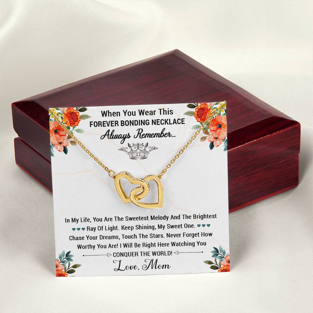 Forever Bonding Heart Necklace Gift Set - To My Daughter You Can Conquer The World Interlocking Hearts Necklace
