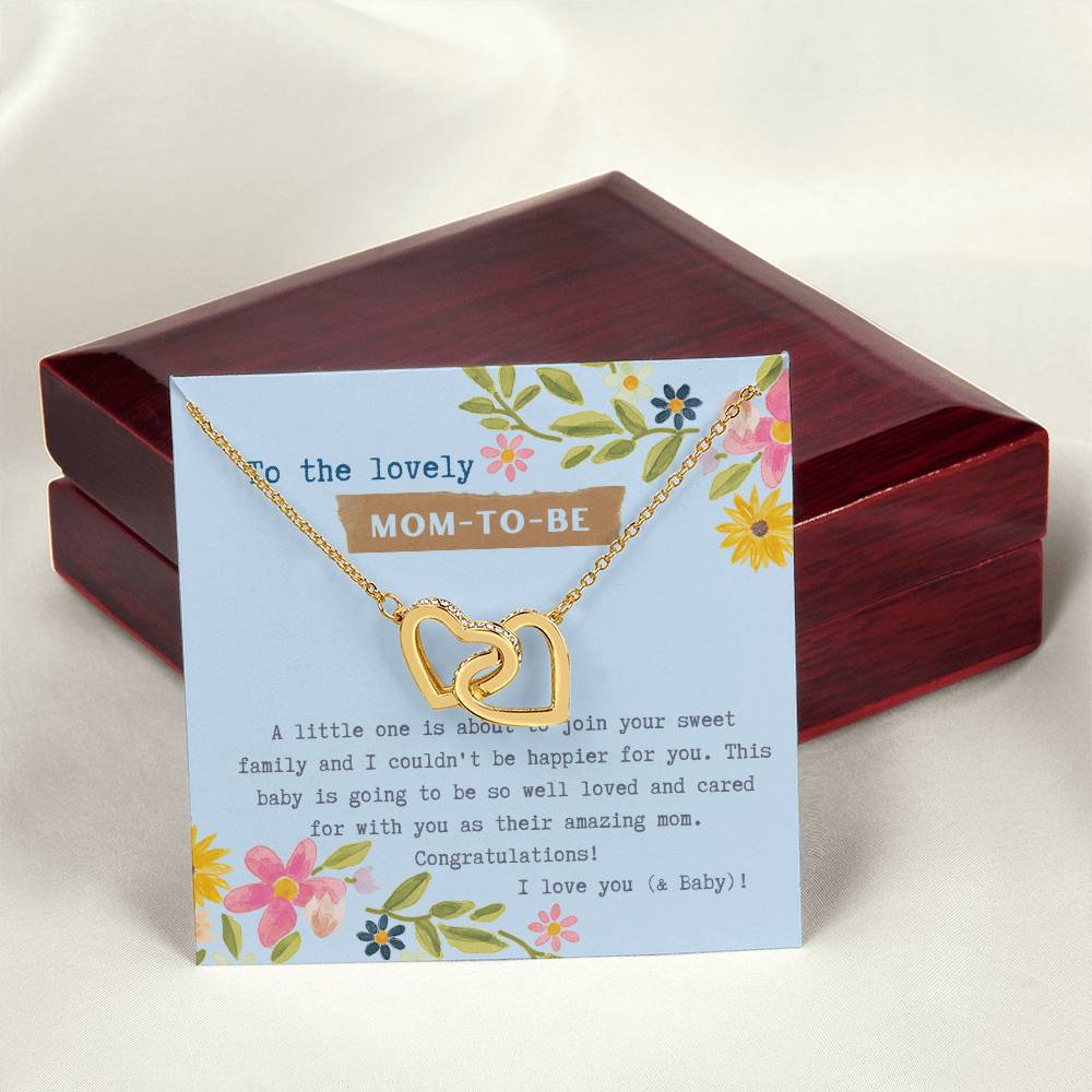 Mom To Be Interlocking Hearts Necklace Blue Floral Baby Shower