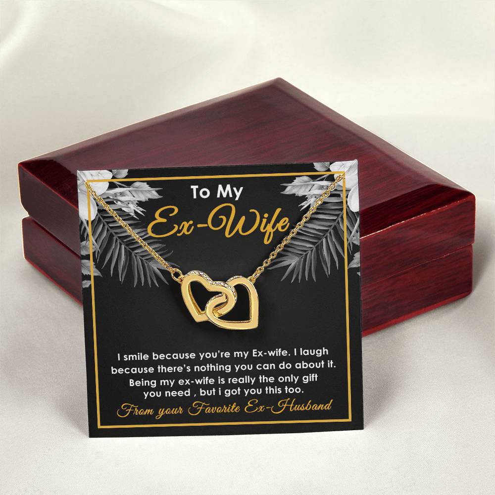To My Ex-Wife Interlocking Heart Necklace - Funny Gift For Ex-Wife - Ex-Wife Birthday Christmas Jewelry Interlocking Hearts Necklace