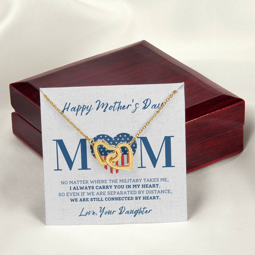 Military Daughter Carry You In My Heart Mother'S Day Necklace 🇺🇸 Interlocking Hearts Necklace