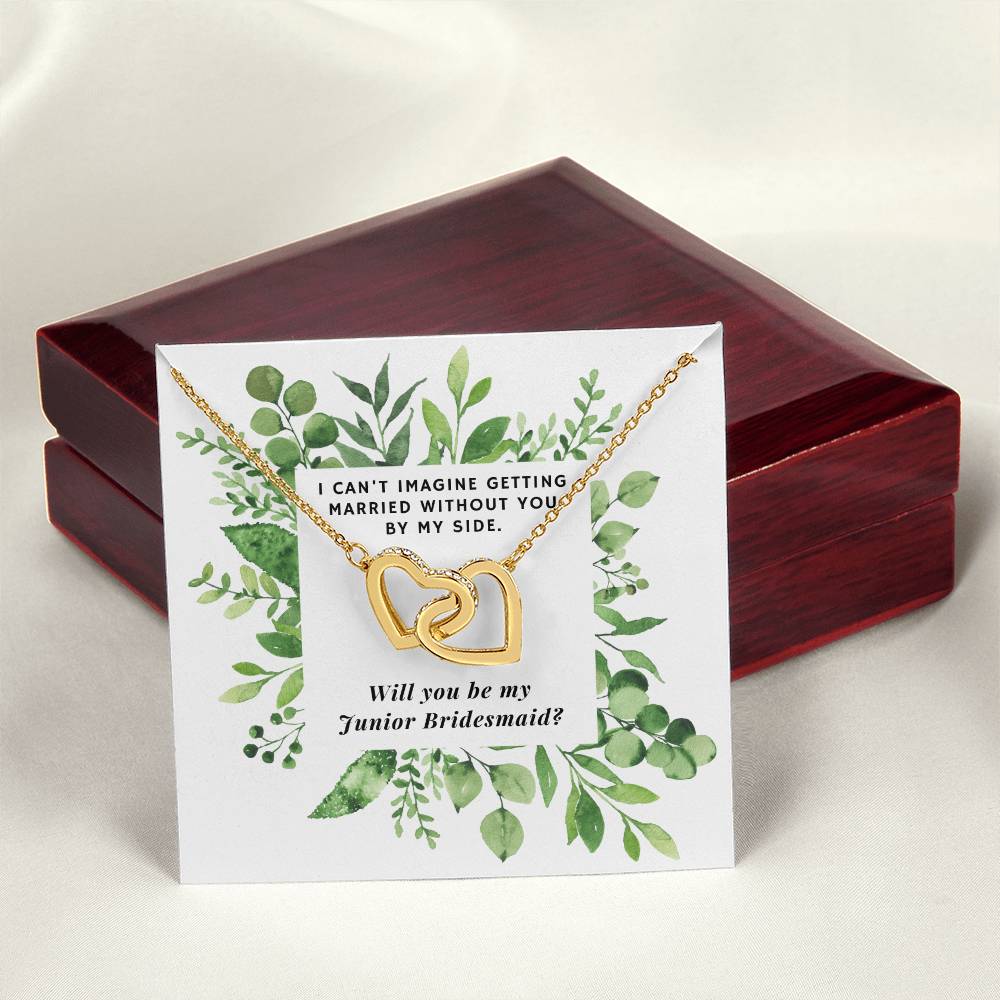 Be Junior Bridesmaid Square Foliage Interlocking Hearts Necklace