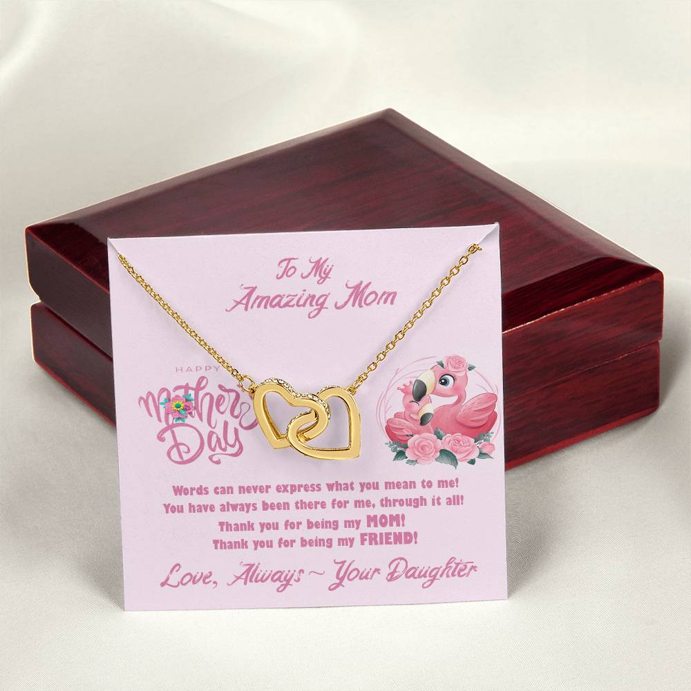 Flamingo Mom'S Day Two Hearts Necklace Interlocking Hearts Necklace