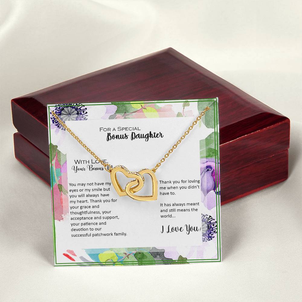 Bonus Daughter From Bonus Mom No Dna But You Have My Heart Interlocking Hearts Necklace