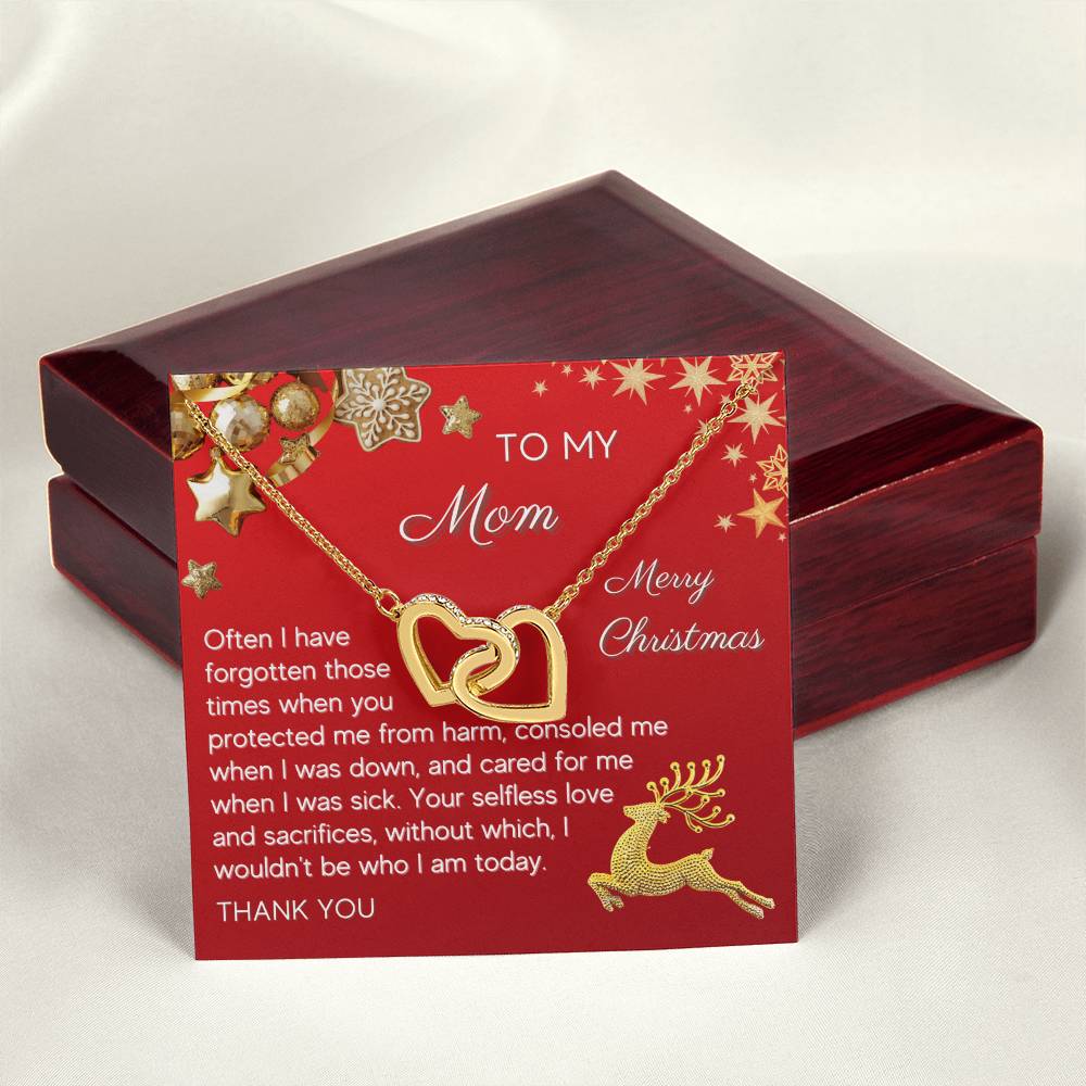 Gift For Mom Interlocking Hearts Necklace - Christmas Red