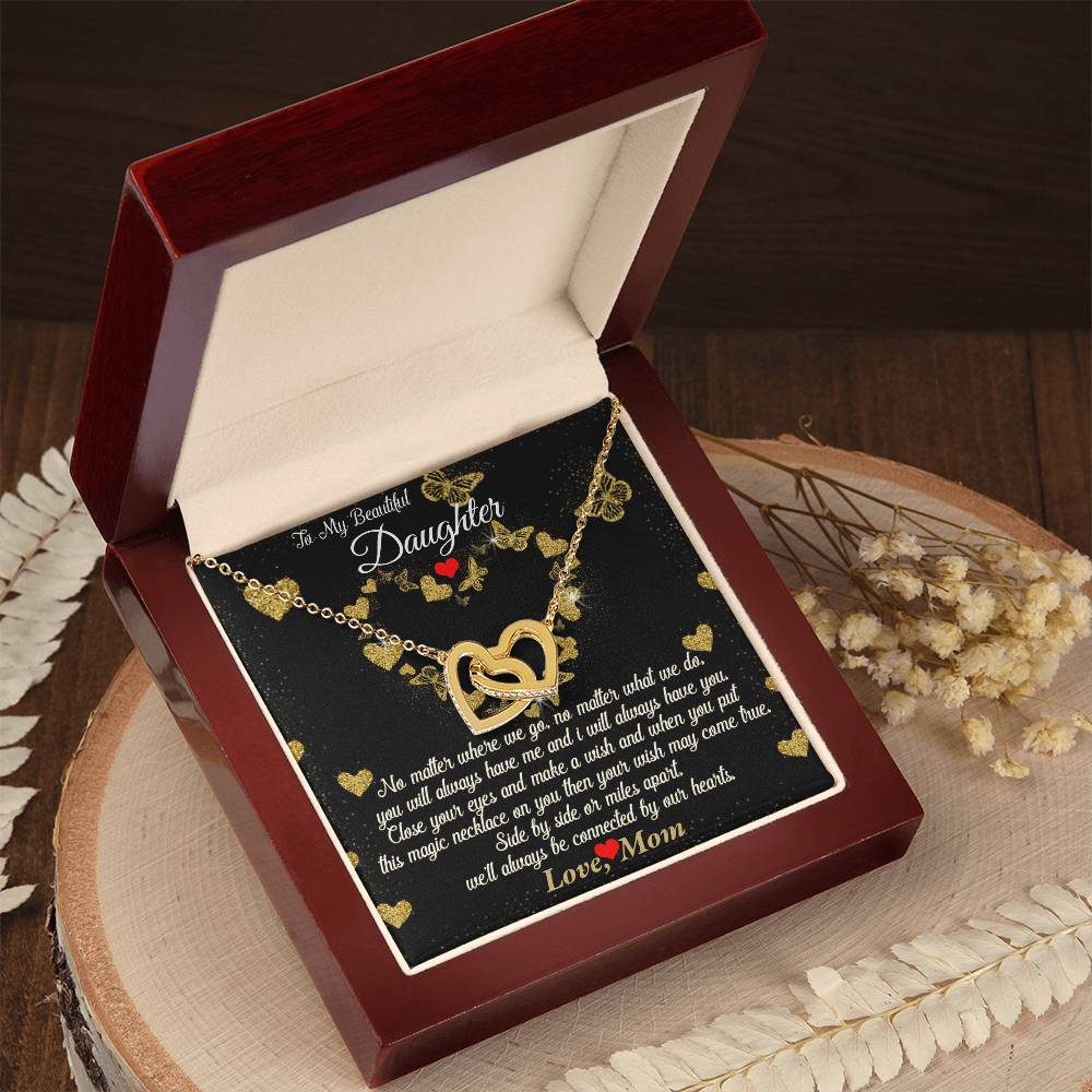 Connected By Our Hearts - To My Daughter Joined Hearts Necklace Interlocking Hearts Necklace