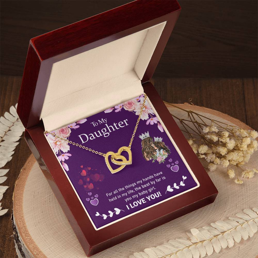 Love My Daughter Heart Locking Necklace Interlocking Hearts Necklace