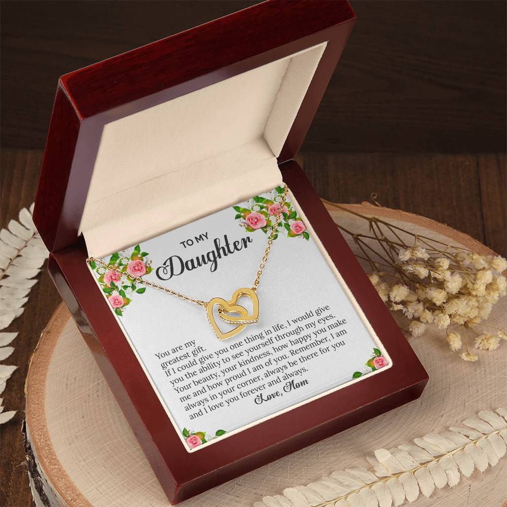 To My Daughter - You Are My Greatest Gift - Love Mom Interlocking Hearts Necklace