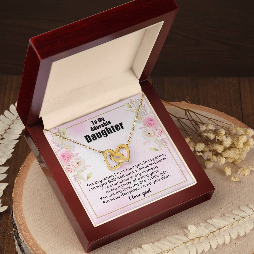 To My Adorable Daughter - I Hold Your Dear - Necklace Interlocking Hearts Necklace