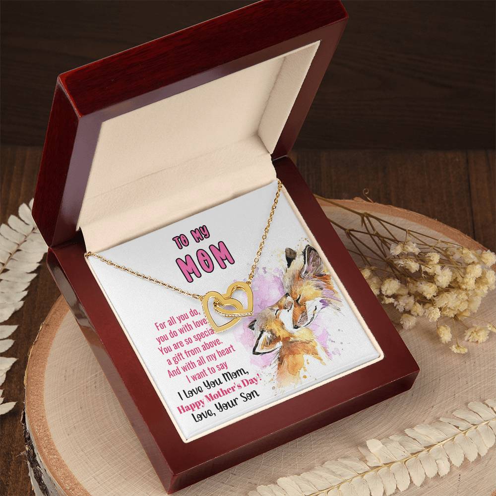 To My Mom Linked Hearts Necklace Gift From Son Interlocking Hearts Necklace