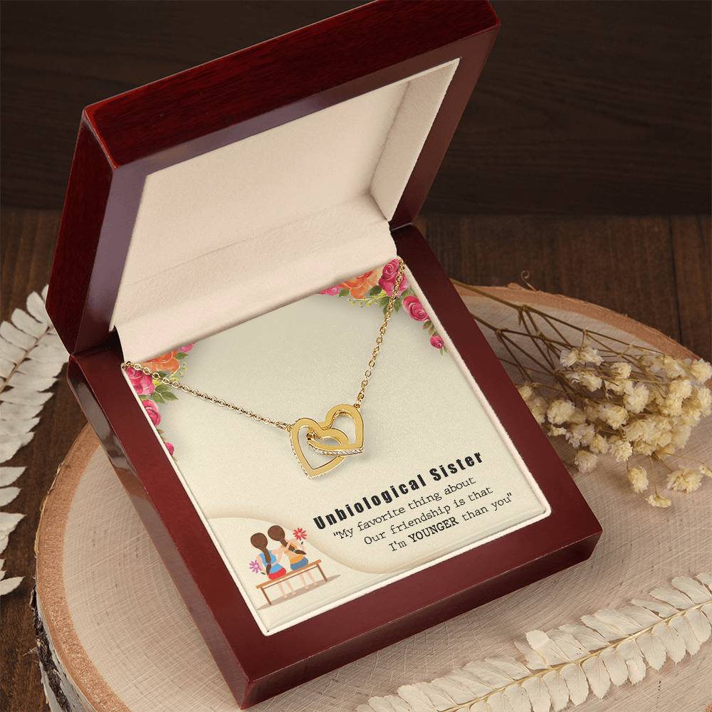 Unbiologocal Sister Interlocking Hearts Necklace