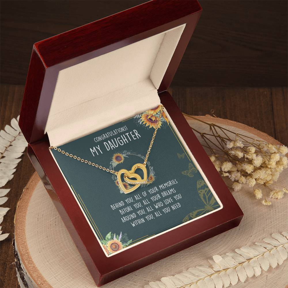 Congratulations My Daughter Interlocking Hearts Necklace Message Card